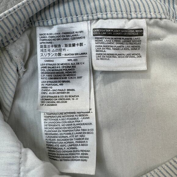 Levi's Shorts WMNS 31 White Blue Pin Stripe Rolled Hem Classic Mid-Rise Stretch - Picture 6 of 8